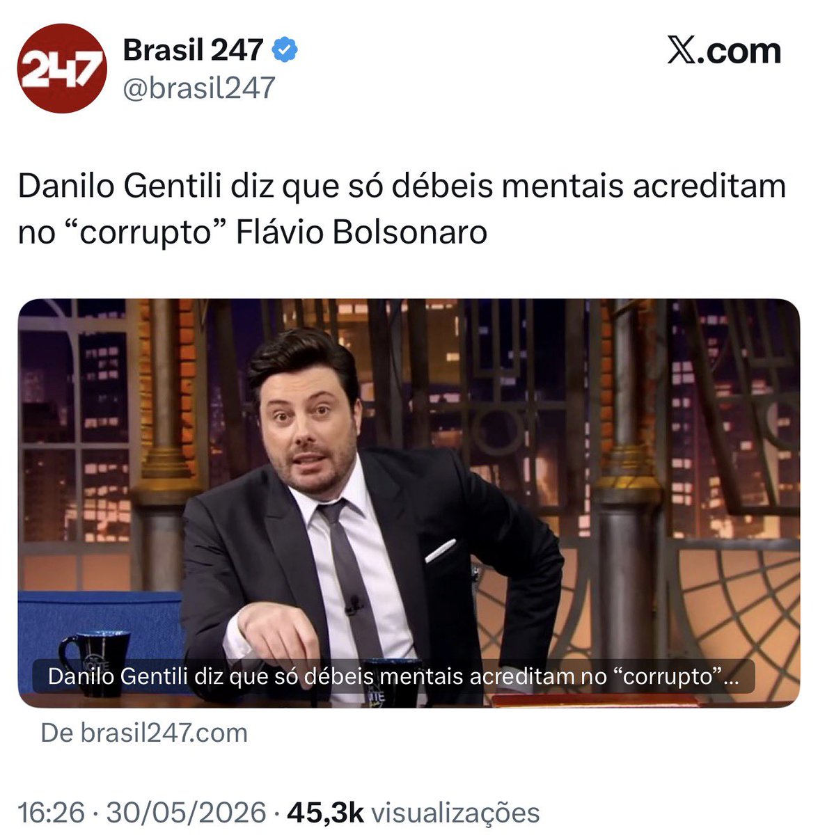 bia_dacaserna's tweet photo. Vejam quem compartilha Danilo Gentilli, o porta voz do MBL:

*Brasil 247 (2+4+7)?
*M13L

É muita teoria da conspiração… https://t.co/m54Ql6jtlz