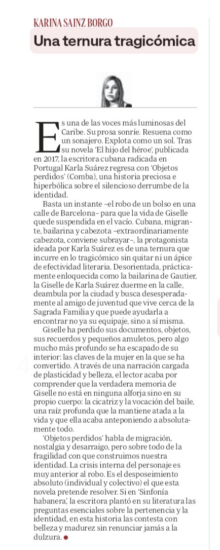 Sergbar's tweet photo. «Es una de las voces más luminosas del Caribe. Su prosa sonríe. Resuena como un sonajero. Explota como un sol.» 😀

✍🏼 @karinasainz y lo de Karla Suárez 'Objetos perdidos'. @EditorialComba en @ABC_Cultural https://t.co/FoyG1Wjx0L