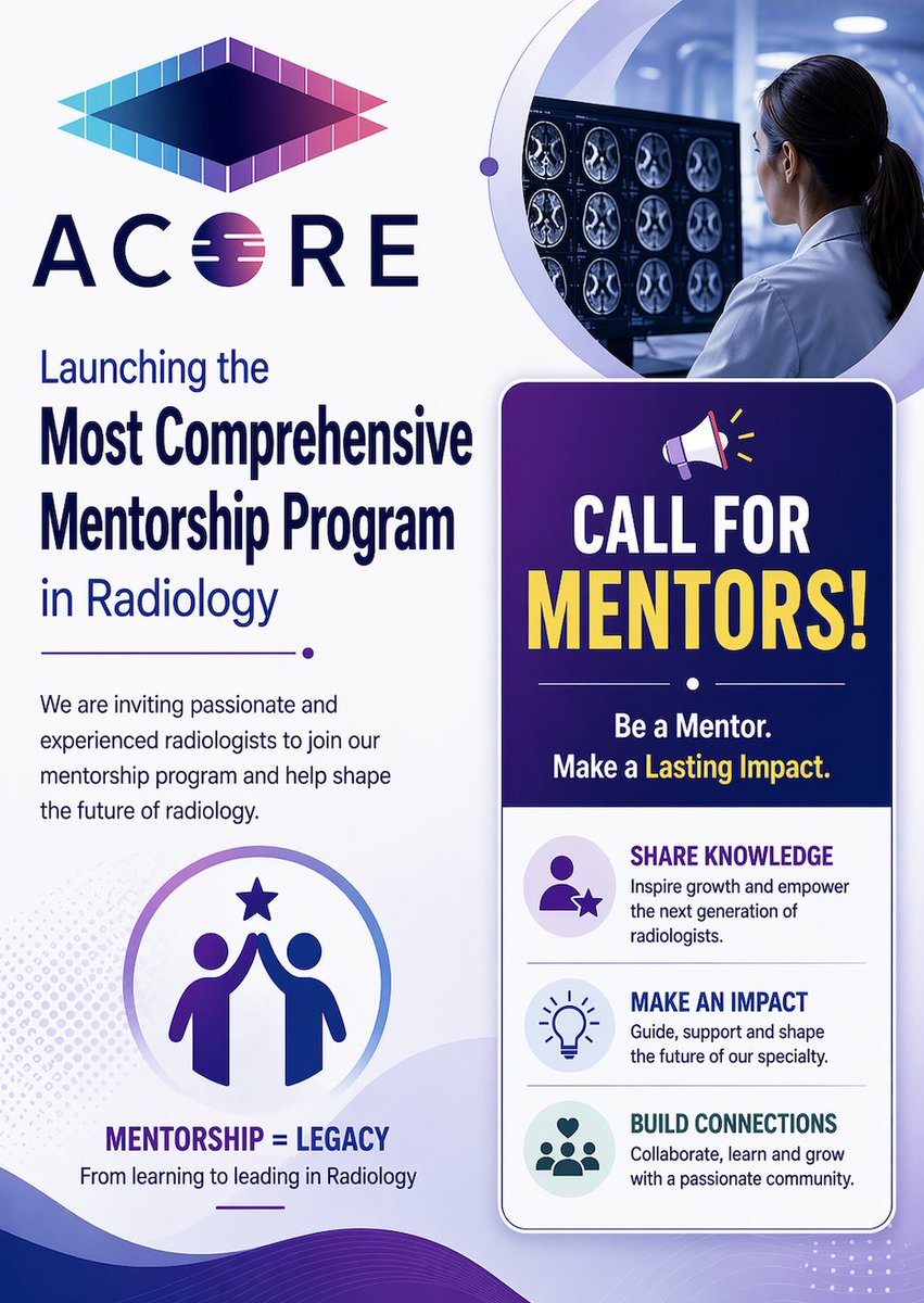 ACOREdu's tweet photo. 🤝 Mentorship = Legacy.
🚨 Join the ACORE Radiology Mentorship Program and help shape the future of radiology.
🧭 Led by Dr. Khaled Elsayes
🔗 Apply here:
https://t.co/OjnbXhrV8k
#Radiology #RSSA #NuclearMedicine #MedEd #RadiologyEducation #RadTwitter #MedicalImaging #MedicalEducation #Medblend #radmeded #mentorship #coaching #residency #medstudent #IMG #nrmp #MedTwitter #radresidents #radres #Match2026 #CallForMentors
@ElsayesKhaled @rssafeed @MelinaHosseiny
@KateHanneman @AhmedTaherMD
@ayakamaya @Ahmed_E_Salem @AndrewTroutMD
@ProfPetralia @josealejandrobv @chemshift1