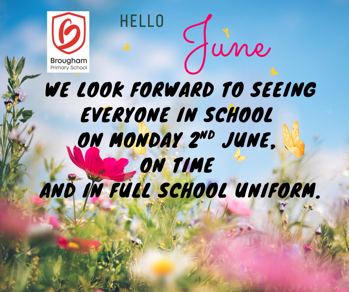 BroughamPrimary's tweet photo. 🗓️See you tomorrow for an exciting half-term ahead!
☀️🧴🧢Please ensure your child has suncream applied before school and has a sun hat on sunnier days.
⏰Please remember no after-school clubs this Wednesday due to statutory staff training. https://t.co/vdR14E0frY