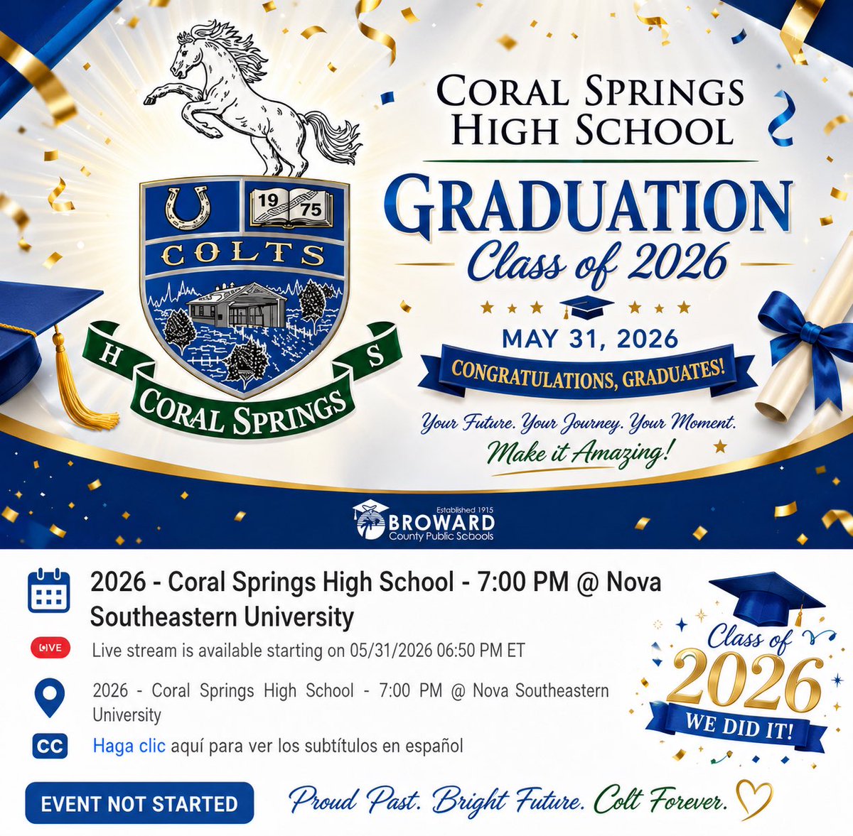 Principal_CSHS's tweet photo. Graduation Day is here. 🎓 No shortcuts. No elevators. Just hard work, perseverance, &amp; determination, one step, one floor at a time. Congratulations, Class of 2026! 💙💚#CSHS2026 #ColtsUnited #GraduationDay https://t.co/Nj8d3xMgCH