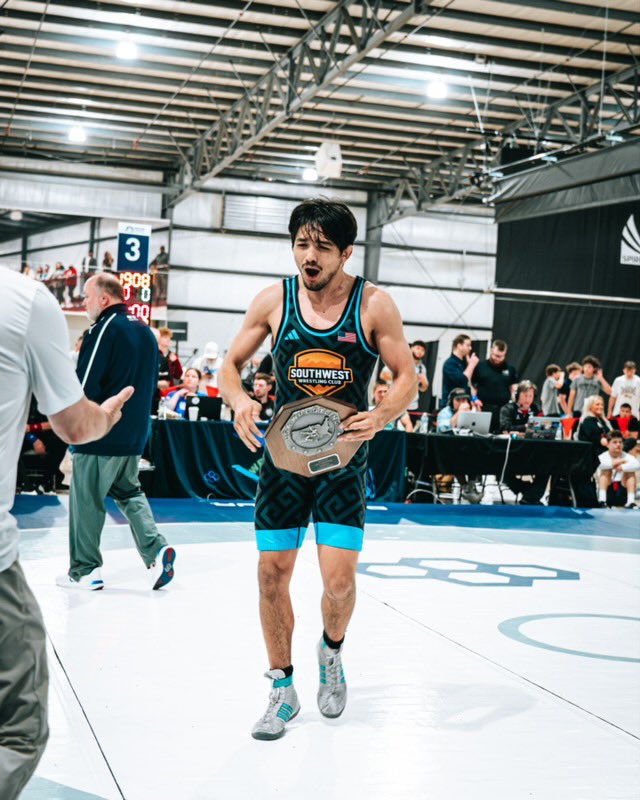 ASUWrestling's tweet photo. Add Team USA next to his name.  Nicco takes the second match, 4-3, to make the USA Pan American Team.  He will compete in Peru June 8-12. https://t.co/Yy8HbI8ZgE