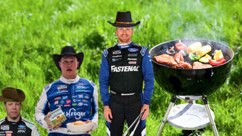 TheRandomTire's tweet photo. @RFKracing For this Nashville Pre-Race edit. Buescher is running the grill as Preece and Keselowski wait for some good food. https://t.co/0ZrlaYs07b