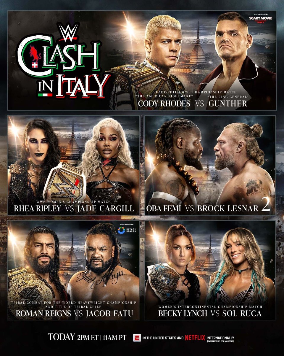 WrestlingColSoc's tweet photo. Salgan a votar temprano, no se les olvide que a las 2:00 pm tenemos #WWEClash desde Italia y aquí está la cartelera! 🔥🔥🔥

#WWEColombia #EleccionesColombia2026 https://t.co/9xjP1eDA0L