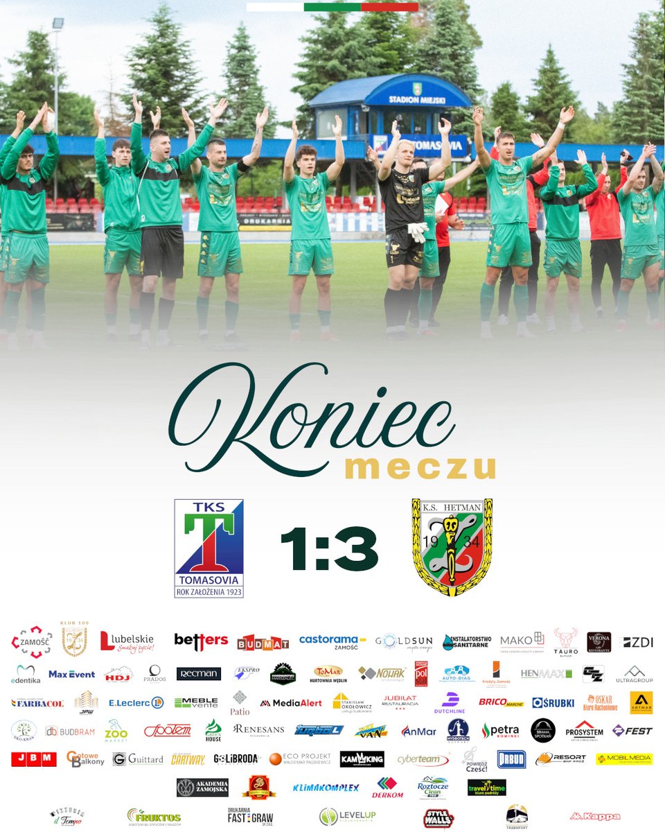 HetmanZamosc's tweet photo. 🔚 Hat-trick z Tomasovią! Pokonujemy gospodarzy 3:1 i jest to trzecie zwycięstwo Hetmana w tym sezonie nad drużyną z Tomaszowa. Dwa trafienia zaliczył dziś niezawodny Dominik Skiba ⚽️, a trzecią bramkę wypracował Daniel Eze, jednak ta została zaliczona jako trafienie samobójcze⚽️ https://t.co/cL8y90kiiW