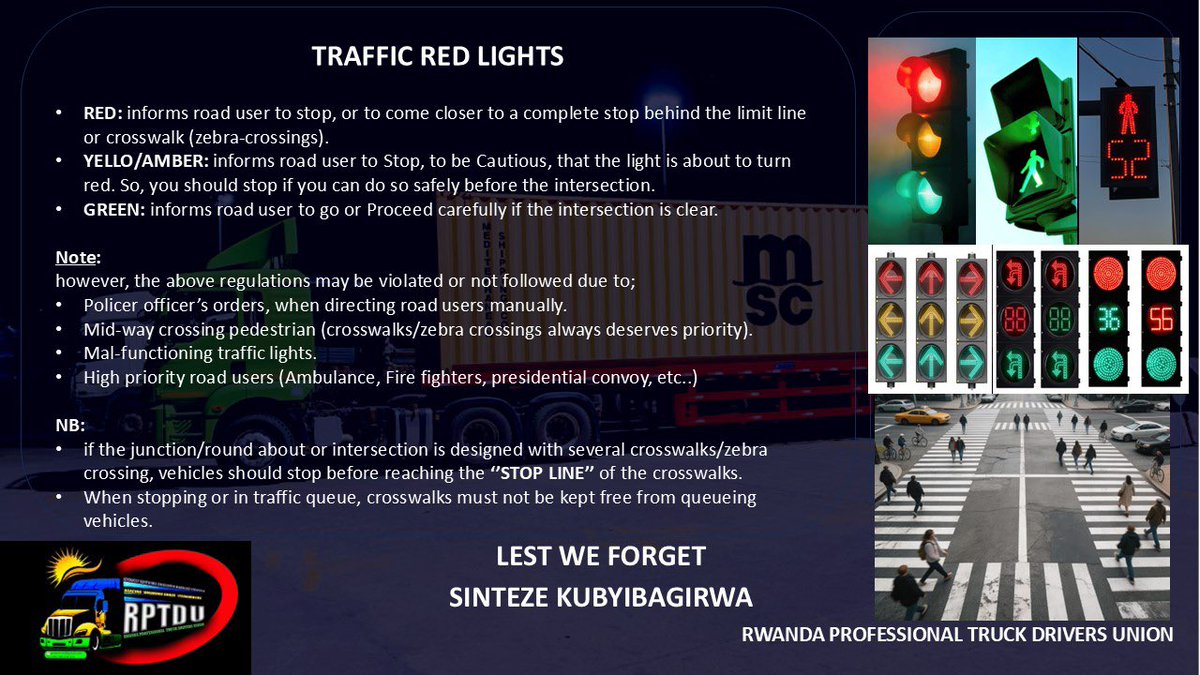 rptdu's tweet photo. Road users remember!

Traffic red lights are one of the important road signs, let’s remind each other how to properly comply!

Drive defensively 
Reach home safe
Do it again tomorrow 
#gerayoamahoro
@RNPSpokesperson @Rwandapolice @RTDARwanda @RURA_RWANDA 
@Acplrwa https://t.co/sAtUKme9jZ