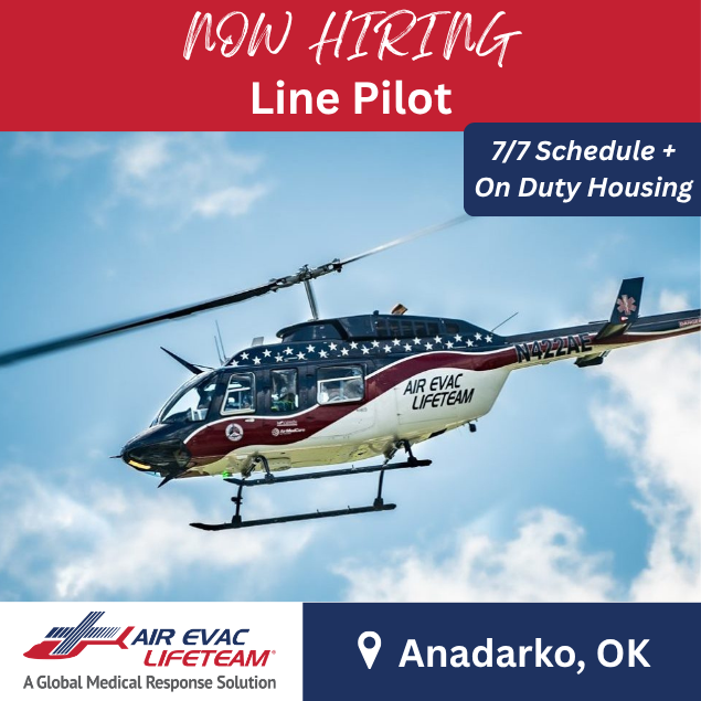 PilotHelicopter's tweet photo. Air Evac Lifeteam is hiring a Helicopter Pilot to join our team in Anadarko, Oklahoma!

🚁 $106,511 - $117,162, including 20% Geo Modifier
🚁 $15,000 Sign-On Bonus
🚁 Retention Bonus plans
🚁 On-Duty Housing
🚁 7/7 Schedule

Apply here ➡️ https://t.co/ot23UR6wE4 https://t.co/DEZM1N8nUA