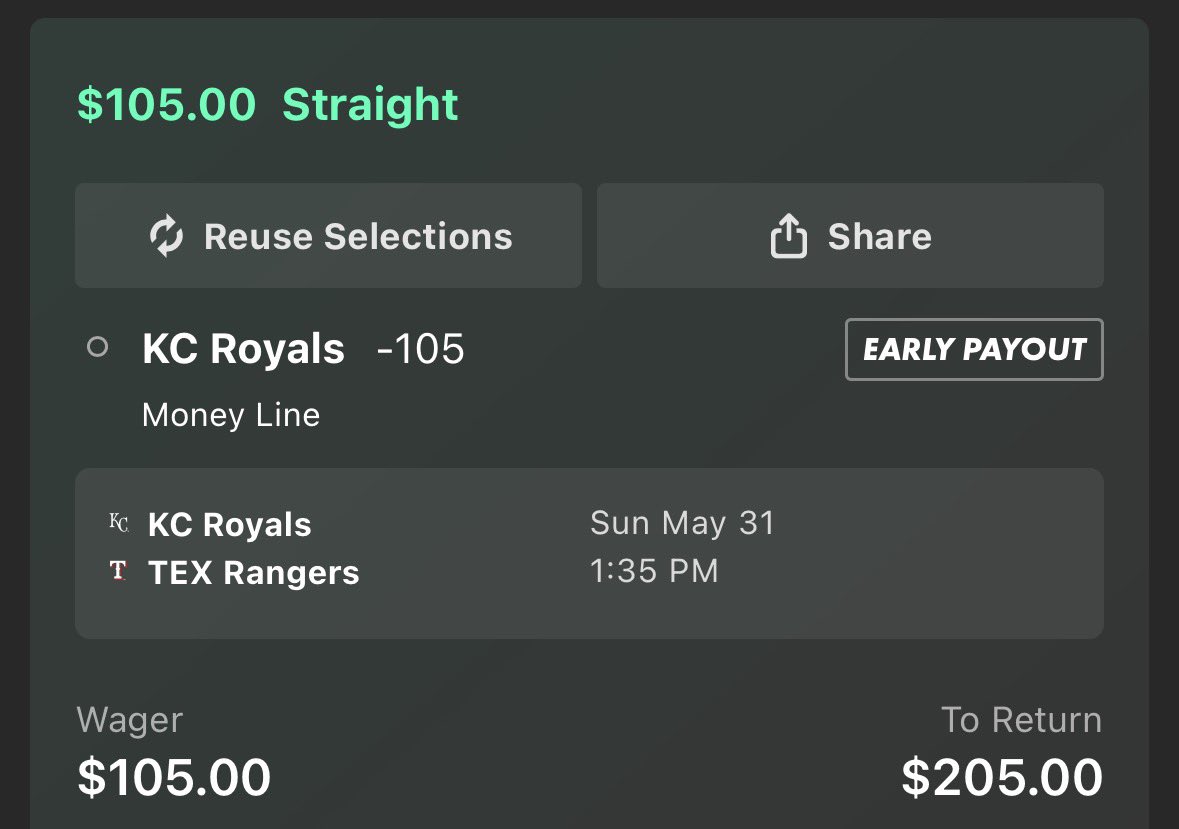 DeepPocketsBet's tweet photo. 5/31 MLB Picks 

Tigers ML 
Royals ML 

This might not end well betting on two trash teams, but I’m trusting my numbers. https://t.co/1afxdyYRFf