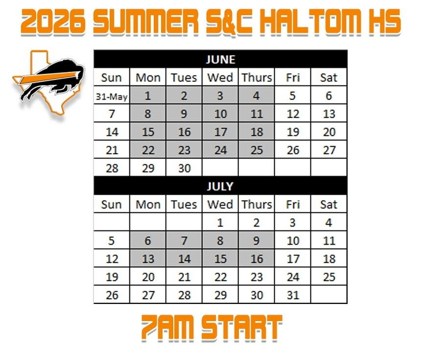 MonteSparkman's tweet photo. #HaltomFamily - Summer starts tomorrow at 7am.  Early is on time!  Bring water!  Breakfast is provided after!!!  Let’s have a great summer!!!! @coachfearsHHS @Coach_JWTucker https://t.co/VjWcoWdDmT