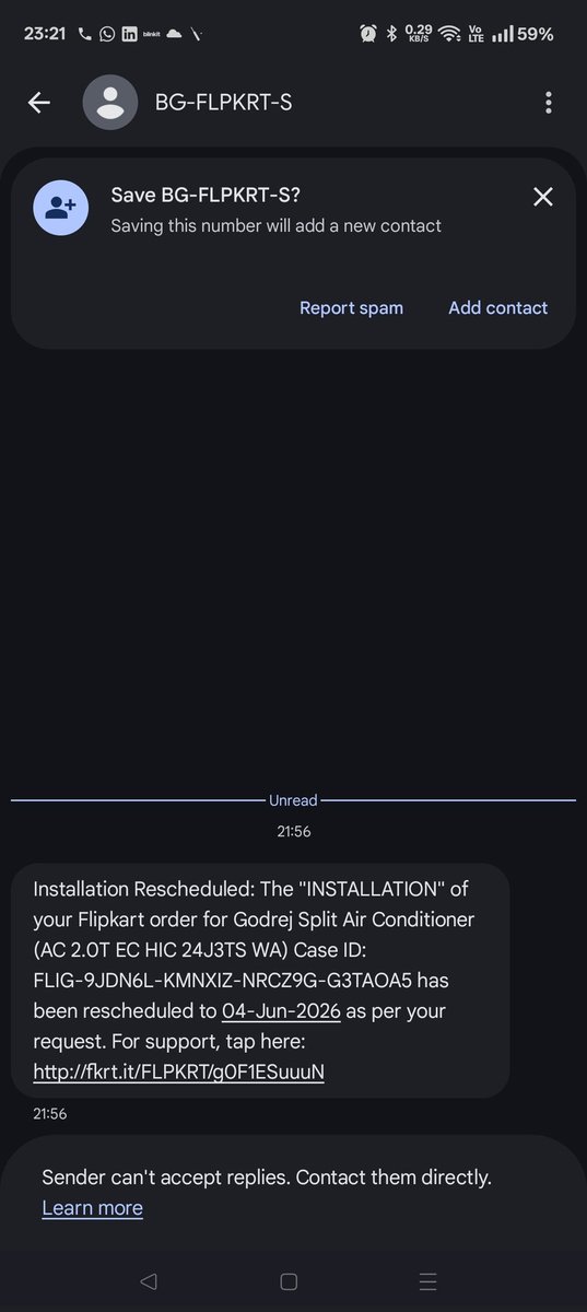 cybofreak's tweet photo. @flipkartsupport @Flipkart @_Kalyan_K 
No resolution yet. And just received this message from your installation partner with the rescheduled date, and the irony is it says "as per your request", yet no one contacted me. Not sure how and why you have such unprofessional partners!! https://t.co/li8Pl6ztje