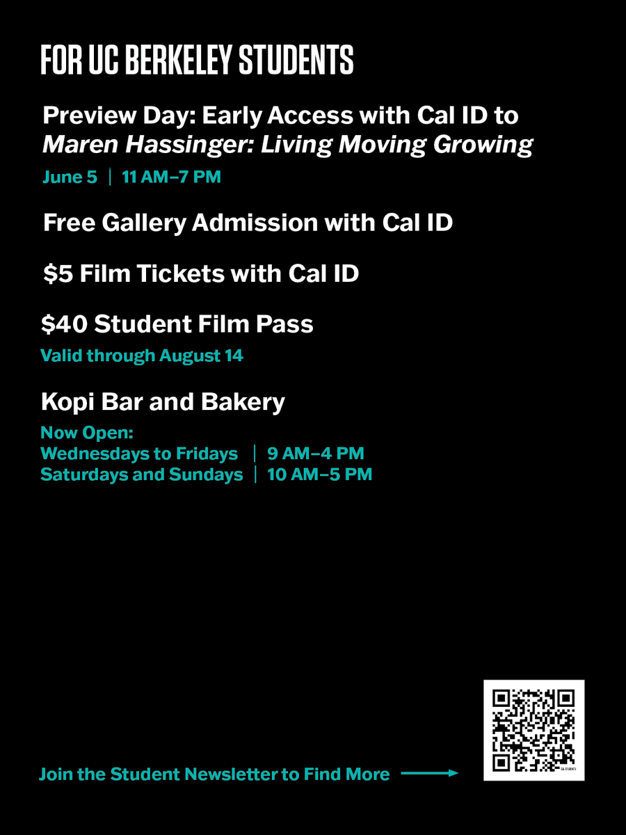 BAMPFA's tweet photo. Summer at BAMPFA is here. ✨

Coming up: “Maren Hassinger: Living Moving Growing”, French Noir, “Summer with Monica Vitti”, “A Complete Stanley Kubrick”, Frameline50 at BAMPFA, and more art, film, and public programs all season long. Link in bio. 🎬 https://t.co/lExCjadonX