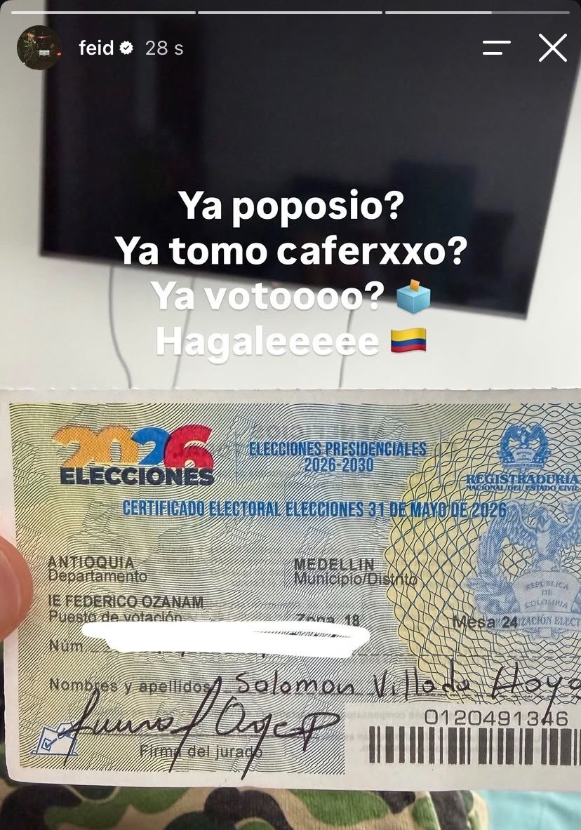 feidsite's tweet photo. Feid ya ejerció su derecho al voto en las elecciones de hoy en Colombia. 🇨🇴 https://t.co/saOzNwAPE9