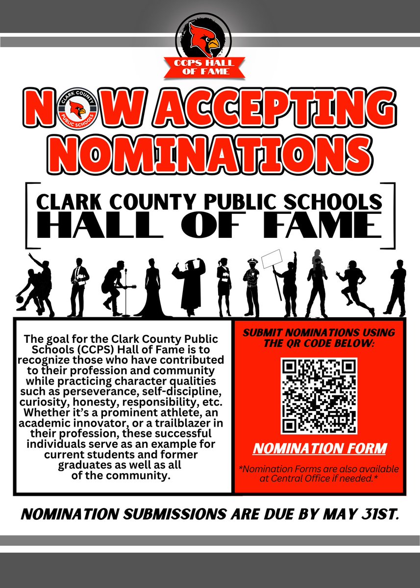 CCPSGoCards's tweet photo. Today is the deadline to nominate alumni, staff, and community members for the CCPS Hall of Fame. Help us celebrate CCPS excellence! #GoCards #GrowingGreatness
Hall of Fame Nomination form: https://t.co/PuwxM3915l https://t.co/ENAPXVbP8E