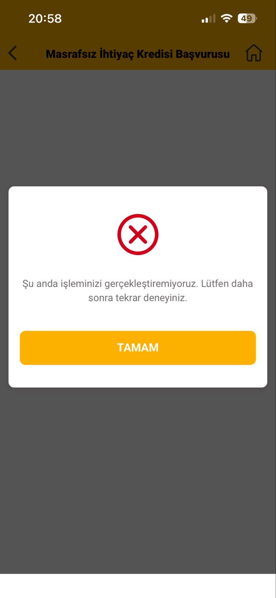 CemalSolakac's tweet photo. @VakifBank @VakifBankDestek merhaba daha öncede talep bıraktım mobilden masrafsız ihtiyaç kredisi ne başvuru yaptığımda  aşağıdaki hata alınmakta bu sorunu ne zaman çözeceksiniz merak ediyorum 05059712093 yardımcı olacakmısınız https://t.co/O28Soa2Zqn
