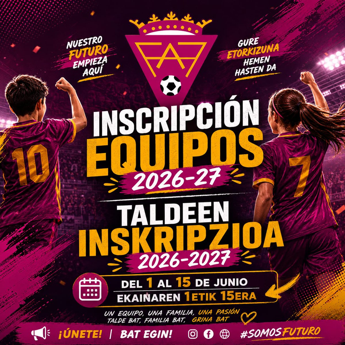 aff_faf's tweet photo. INSCRIPCIONES EQUIPOS 2026-27
Del 1 al 15 de junio 

Se abre el período de inscripciones para equipos federados y recreativos para la temporada 2026-27 desde el 1 al 15 de junio, inclusive.

Consulta el formulario en nuestra web o llama a la FAF -AFF 945 258833 https://t.co/TrlsBQWi24