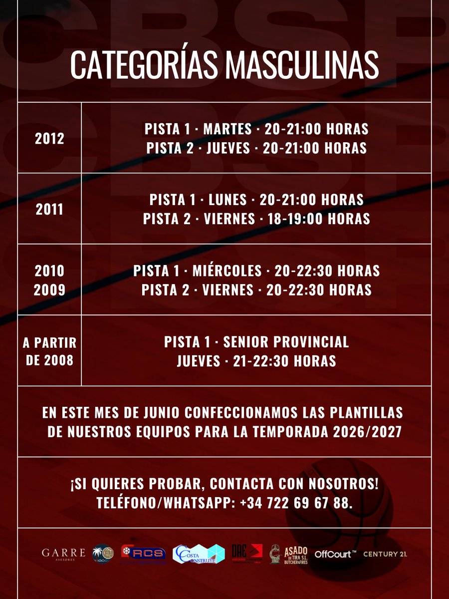 CBSanPedro's tweet photo. 📢 ¡Arrancamos con la planificación de la próxima temporada!

Durante este mes de junio comenzamos a confeccionar las plantillas de nuestros equipos de cara a la temporada 2026/2027 🔥

¡Estaremos encantados de recibirte!

📲 +34 722 69 67 88.

#CBSP @FranHiraldo 

❤️🖤🔴⚫️ https://t.co/sKooAqDSba