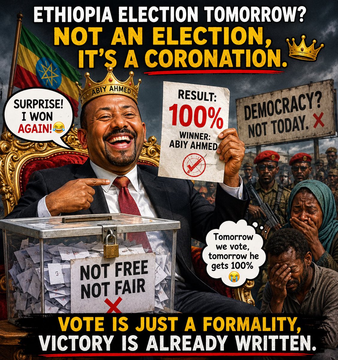 Emuye06's tweet photo. Tomorrow is “election day”… but some of us already know the result 😅

#Ethiopia #Election https://t.co/LdLoLwHFcc