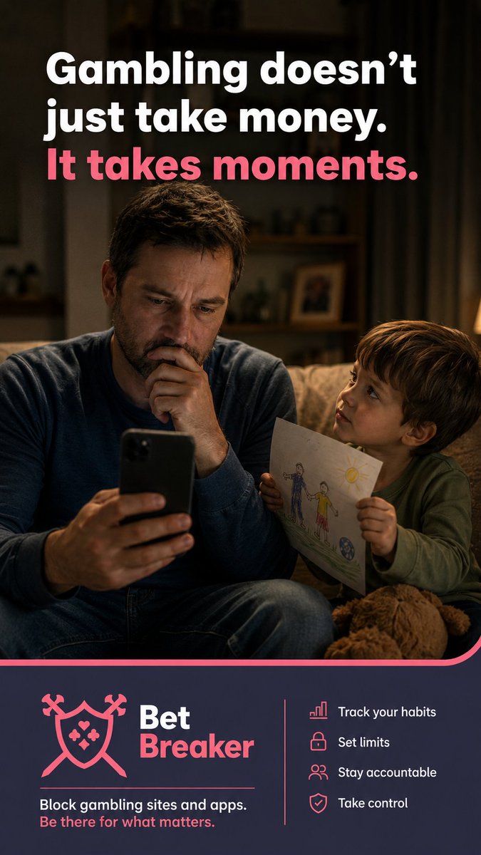 BetBreakerApp's tweet photo. Gambling doesn’t just take money. It takes moments.

#StopGambling #GamblingRecovery #ProblemGambling #BreakTheCycle https://t.co/60ZIJBGfXq