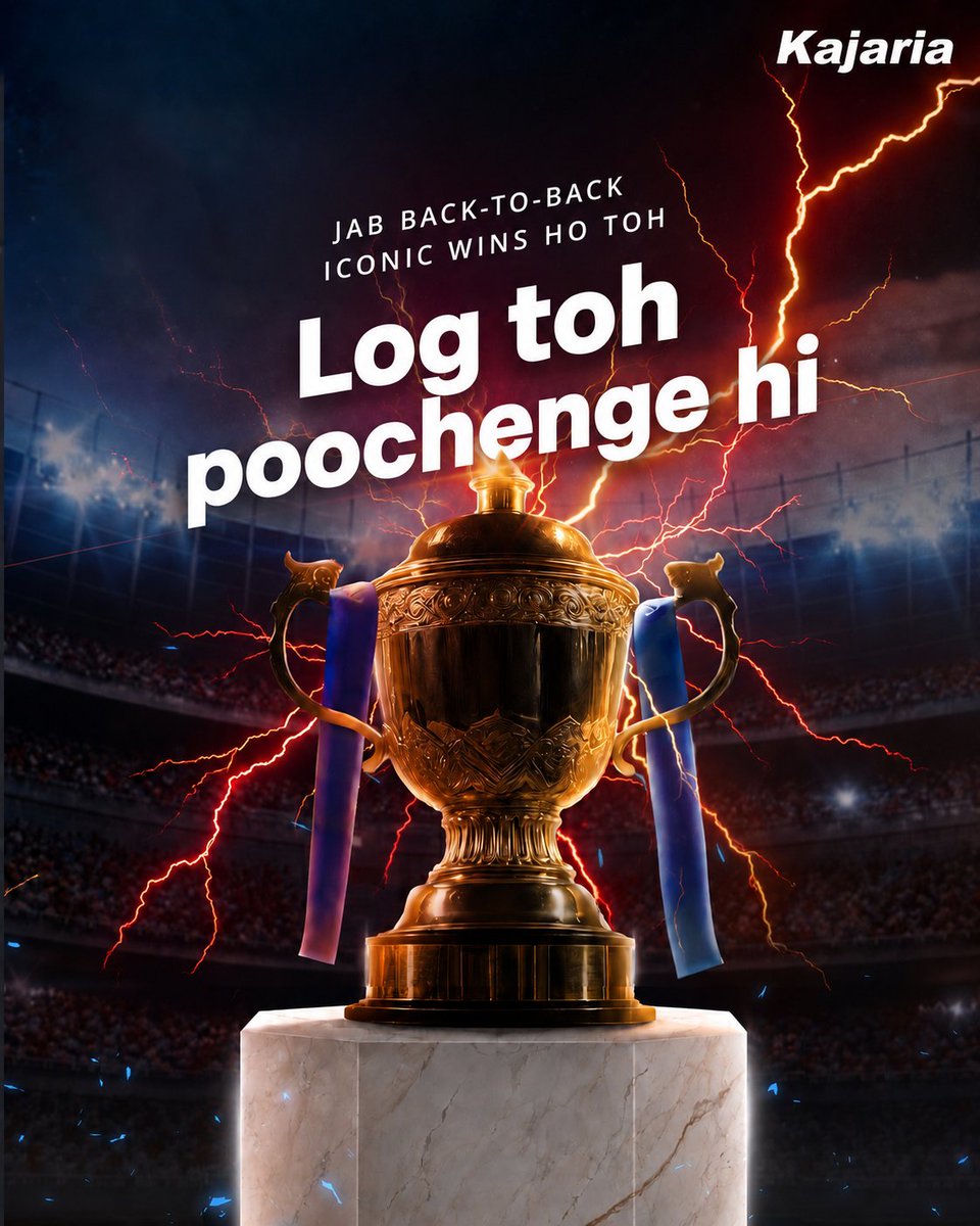 KajariaCeramic's tweet photo. Back-to-back. Unforgettable. Unmissable.
When excellence becomes a habit, log toh poochenge hi
#KajariaCeramics #LogTohPoochengeHi #Kajaria #IPL2026
(IPL 2026, Royal Challengers Bengaluru, Kajaria, Log toh Poochenge Hi) https://t.co/UtcYUS4jiU