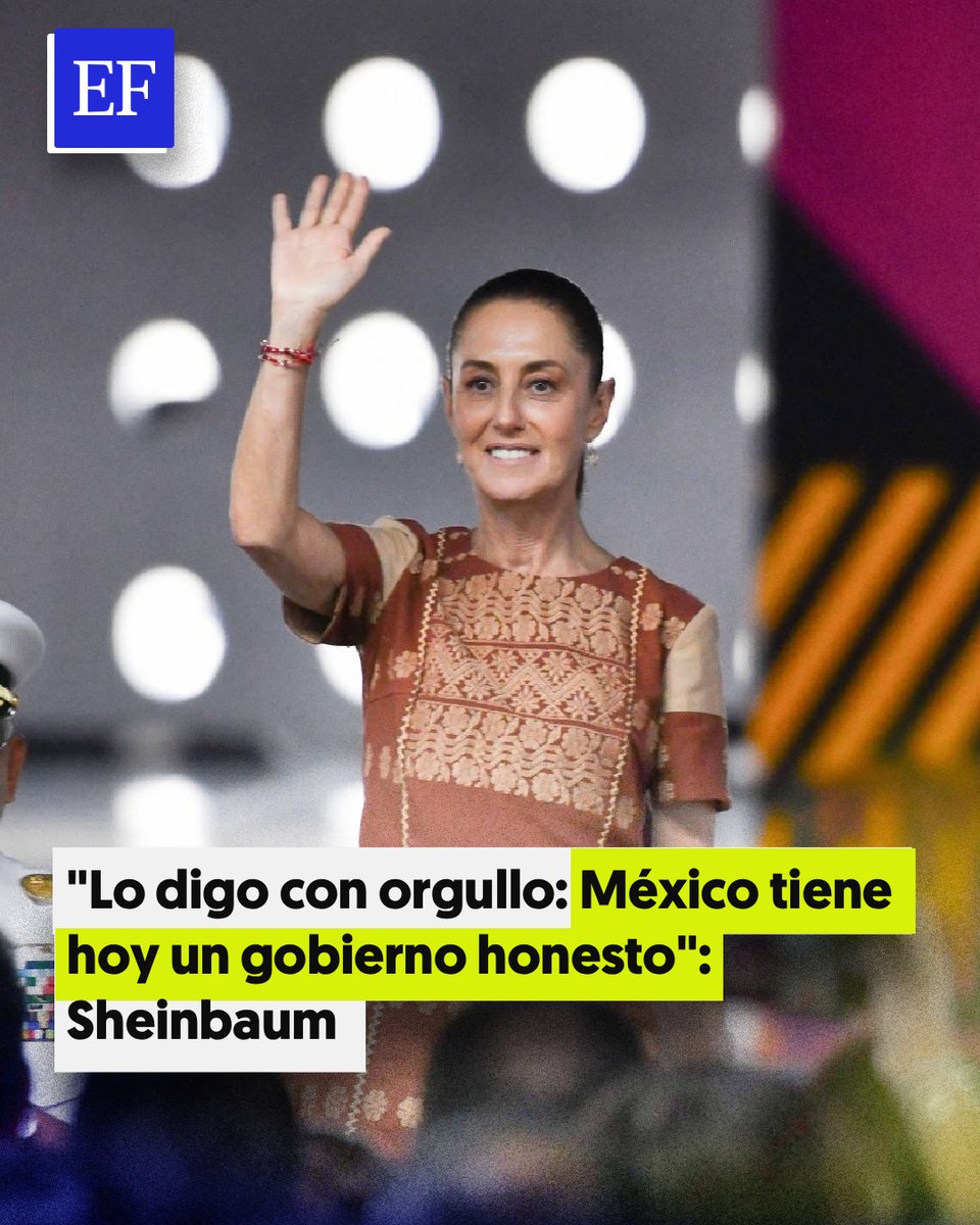 ElFinanciero_Mx's tweet photo. 🙌 Sheinbaum destacó: "México tiene hoy un gobierno honesto, cercado y comprometido con el bienestar y la dignidad del pueblo", durante su rendición de cuentas en CDMX 

https://t.co/ypBwF6Tv5L https://t.co/abGNBlXkR3