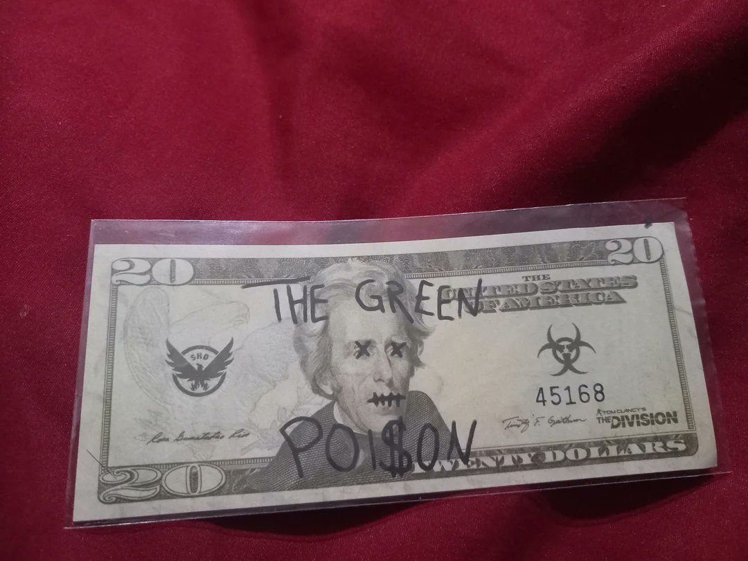 ben_pedley's tweet photo. ISO: The Division Green Poison $20 promo banknote Missed it back in 2016 at GAME UK but it's a huge keepsake for me. Willing to pay fair price + shipping. DM if you have one or know where to find! #TheDivision #GreenPoison #DivisionFans https://t.co/KEDeq8ZnVE