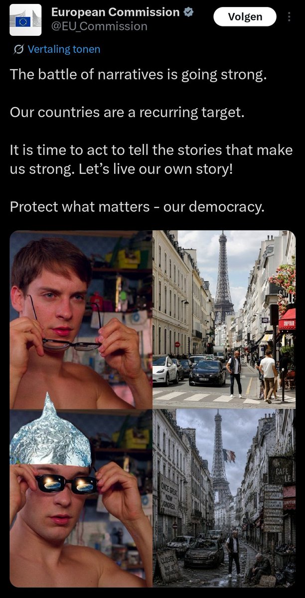 MirkoGerrits's tweet photo. Complotten volgens de EU vs de realiteit in Parijs na de wedstrijd gisteren. https://t.co/7UAKmj7yAL