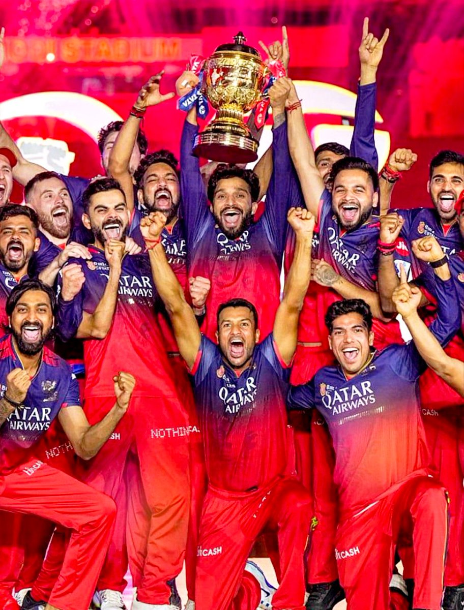 BarmerGirdhari0's tweet photo. 🏆❤️ रॉयल चैलेंजर्स बेंगलुरु को ऐतिहासिक जीत की हार्दिक बधाई! ❤️🏆
Royal Challengers Bengaluru ने शानदार प्रदर्शन करते हुए Gujarat Titans को हराकर IPL 2026 का खिताब अपने नाम कर लिया।#RCBChampion #RCBWins #EeSalaCupNamdu #IPL2026 #ViratKohli #RCBFans #championsleague https://t.co/gp4csBRRYK