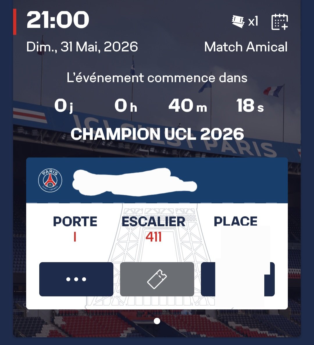 Inco_PSG's tweet photo. Je vends une place pour la célébration UCL au parc à Auteuil Rouge.
40€ https://t.co/OyCYjTJtn9