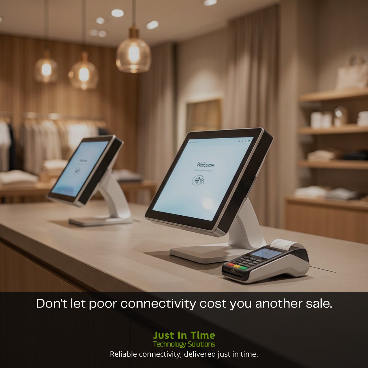 justintimecomm's tweet photo. Gaps in connectivity at checkout is more than inconvenient – it means lost revenue and disillusioned customers. Just in Time Technology Solutions can help keep your POS system connected. https://t.co/gAtJlsTsG0
#JustInTimeTech #BusinessConnectivity #POSSystem https://t.co/AWeKHjvmcB
