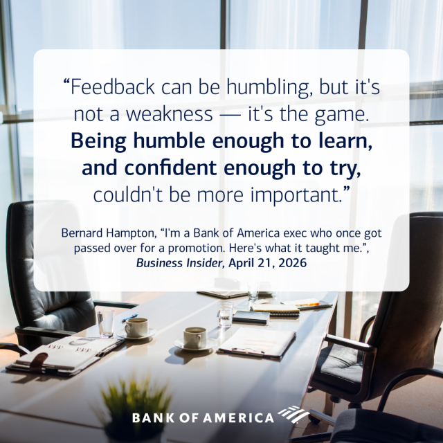 lpchann's tweet photo. Not getting a promotion is disappointing, but it can also be a turning point in your career. Bernard Hampton, Head of The Academy at @BankofAmerica, shares how a missed opportunity taught him to change his approach to receiving feedback. Worth the read https://t.co/uEkNorW0CS https://t.co/DT5NPZdBMS