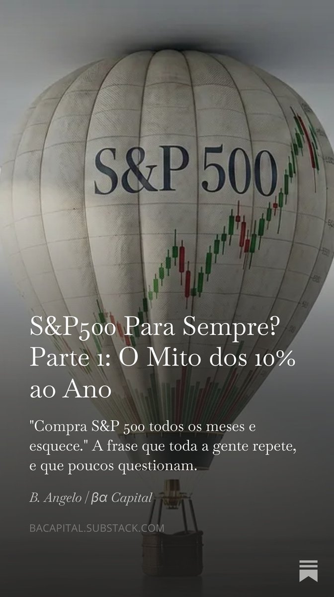 bfsangelo's tweet photo. "Compra S&amp;P 500 todos os meses e esquece. 10% ao ano, garantido."
Já ouviste este conselho. Talvez até o sigas.
O problema: assumir que os próximos 30 anos se irão repetir. Mas os ventos mudaram.
A Parte 2 sai na próxima semana. Segue para não perderes.