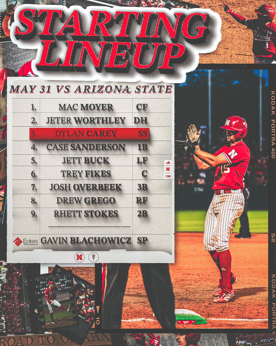 HuskerBaseball's tweet photo. Today's starting lineup 📋 https://t.co/ETwgNwAuPx