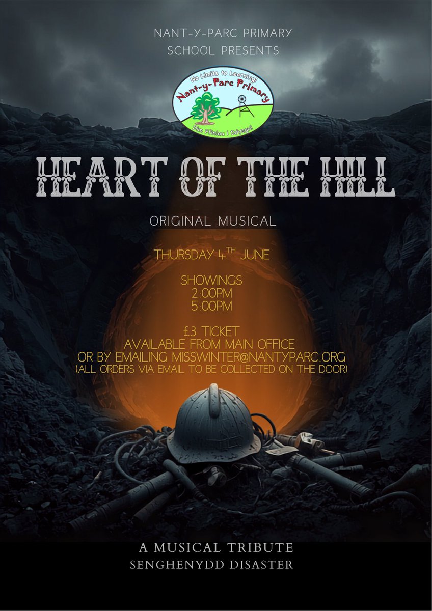 NantYParcSchool's tweet photo. We are so thrilled that the week has come for some of our pupils Y2-6 to present an original musical ‘The Heart of the Hill’.

📍 Senghenydd Community Centre
🎟️ £3 per ticket - Purchase from our main office or email misswinter@nantyparc.org to reserve tickets on the door https://t.co/kIYTHaXaML