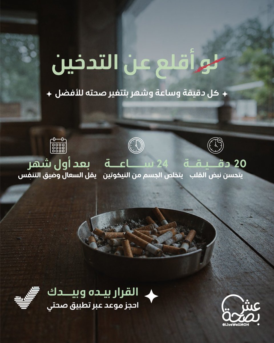 LiveWellMOH's tweet photo. من أول يوم توقف فيه عن التدخين، جسمك يبدأ يتعافى ✨

#اليوم_العالمي_للامتناع_عن_التبغ https://t.co/EERHafgpWY