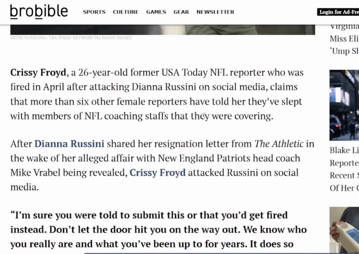 JVonbonson's tweet photo. @Tonysmarkettips @OliJColeman Chrissy Froyd knows of at least six other female reporters who slept with coaches. 

On another note…nothing to see here. https://t.co/9zzOW4acuO