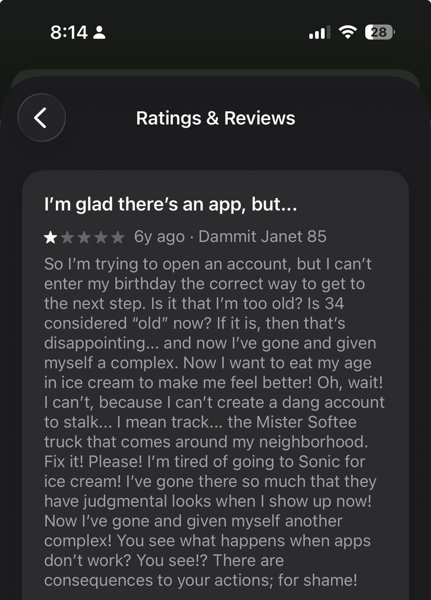 MaxLevene's tweet photo. The Mister Softee truck app is giving users a tough time it seems https://t.co/tI90Vexp8T