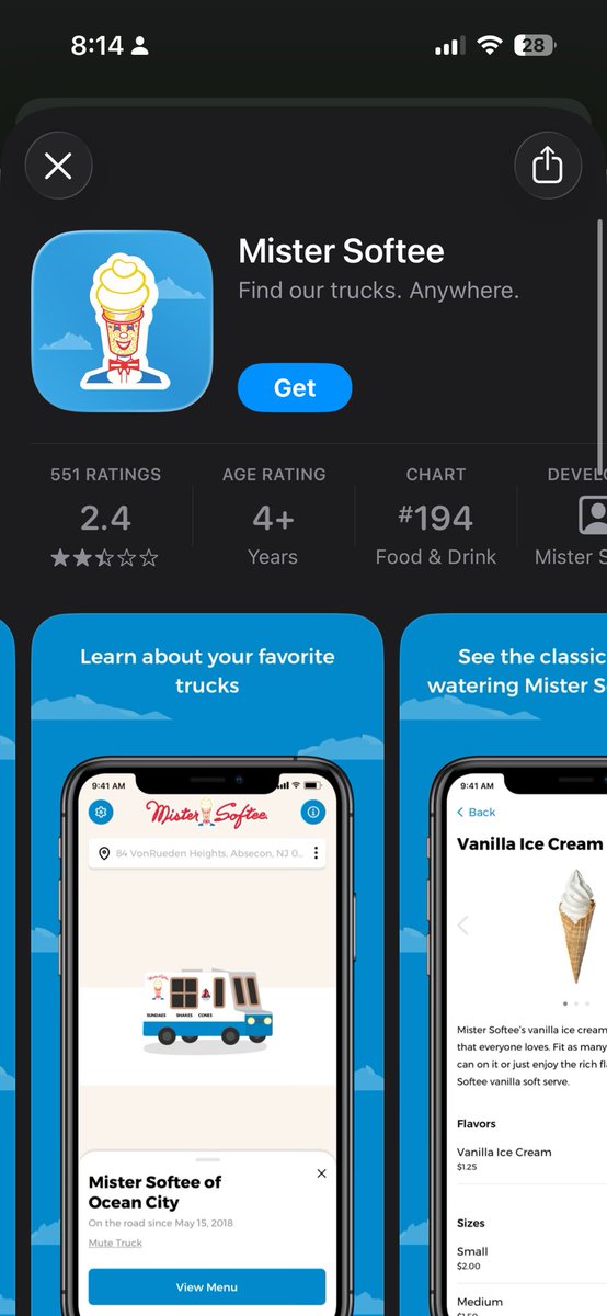 MaxLevene's tweet photo. The Mister Softee truck app is giving users a tough time it seems https://t.co/tI90Vexp8T