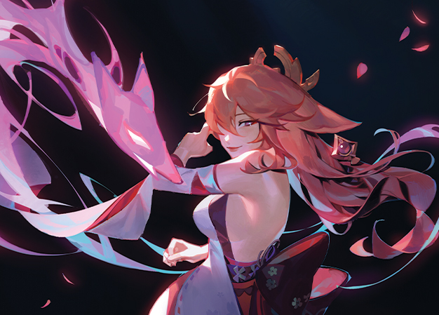 HoYoTabletop's tweet photo. Lets relax with Yae after the unfortunate incident yesterday at the bathhouse. Hopefully she doesn't pull any pranks on us now...

🎉 Happy Birthday #YaeMiko 🎉

📷📷 Art by  @elodeas   ! #GenshinImpact https://t.co/p9XS92vd7K