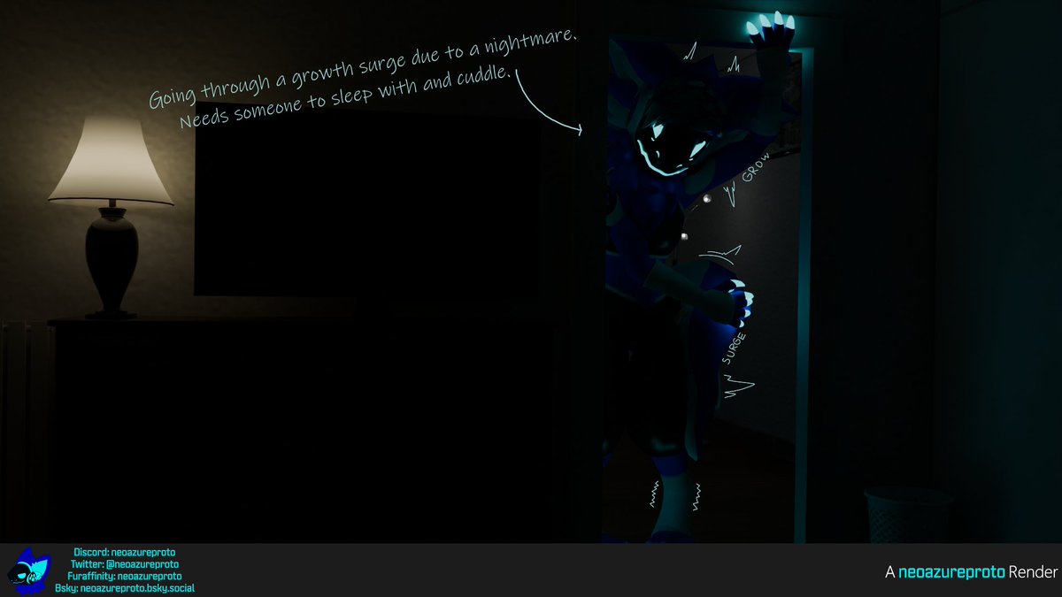 NeoAzureProto's tweet photo. I can get pretty scared from things at night to where i cant really sleep and sometimes start surging -w-''

Maybe a bit worked up tooo... 

How can i not get all worked up when i start growing after suddenly waking up in the middle of the night?
#protogen
#macrofurry
#hyper https://t.co/aZpjjoYaHV
