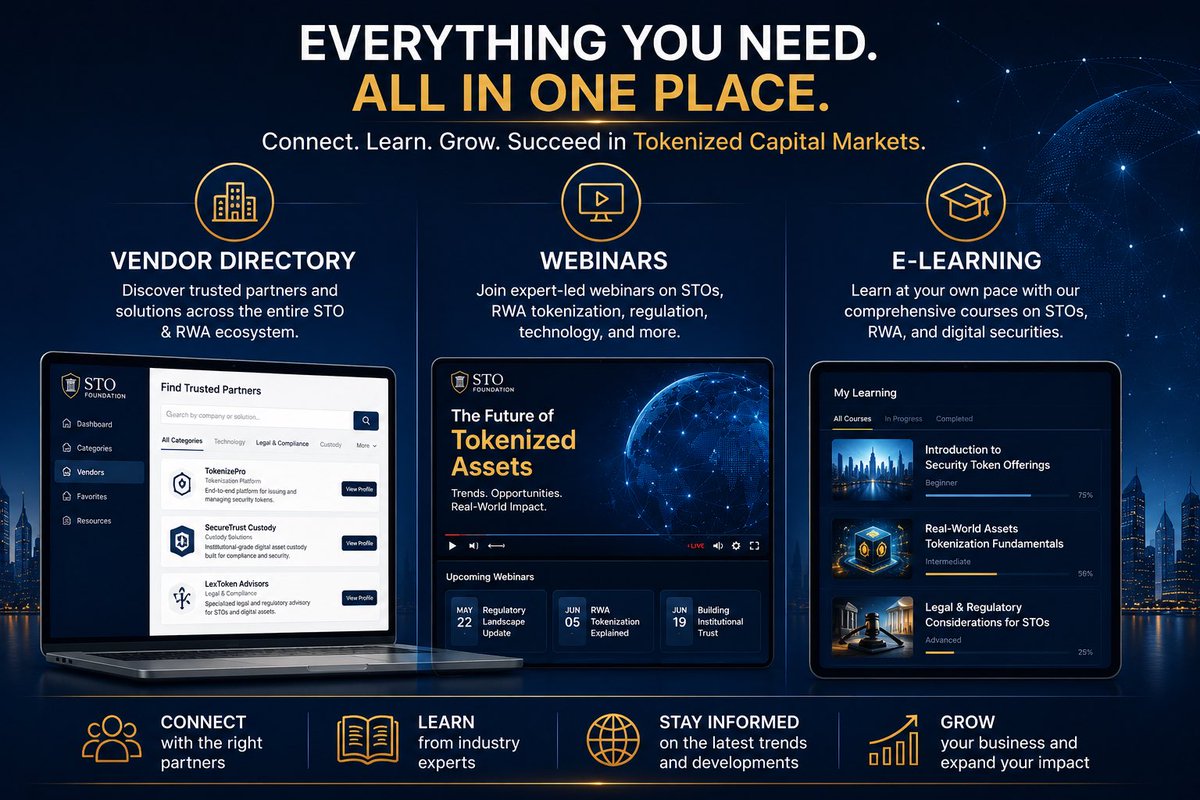 STOFoundation_'s tweet photo. The STO Foundation Launch Date - > June 29, 2026

The future of tokenized capital markets requires more than technology….. it requires coordination….. education….. and trusted infrastructure…..

At the STO Foundation, our mission is to help every stakeholder participate more effectively in the growth of Security Token Offerings (STOs) and Real-World Asset (RWA) tokenization.

For Issuers

✅ Structured pathways from concept to execution
✅ Access to vetted partners and infrastructure providers
✅ Guidance across regulatory, technical, and operational requirements

For Institutions & Capital

✅ Access to curated opportunities and emerging market participants
✅ Standardized frameworks for evaluating tokenized assets
✅ Participation in one of the fastest-growing sectors of global finance

For Platforms & Service Providers

✅ Direct access to issuer ecosystems and market participants
✅ Increased visibility within a coordinated industry network
✅ Partnership, collaboration, and deal participation opportunities

The next generation of capital markets will be built by the organizations that work together to create trusted infrastructure, shared standards, and meaningful industry collaboration.

That’s exactly what we’re building at the STO Foundation. 🚀

#STOFoundation #RWA #Tokenization #DigitalSecurities #STO #CapitalMarkets #Blockchain #Web3 #AssetTokenization #InstitutionalFinance #RealWorldAssets #Fintech #FutureOfFinance