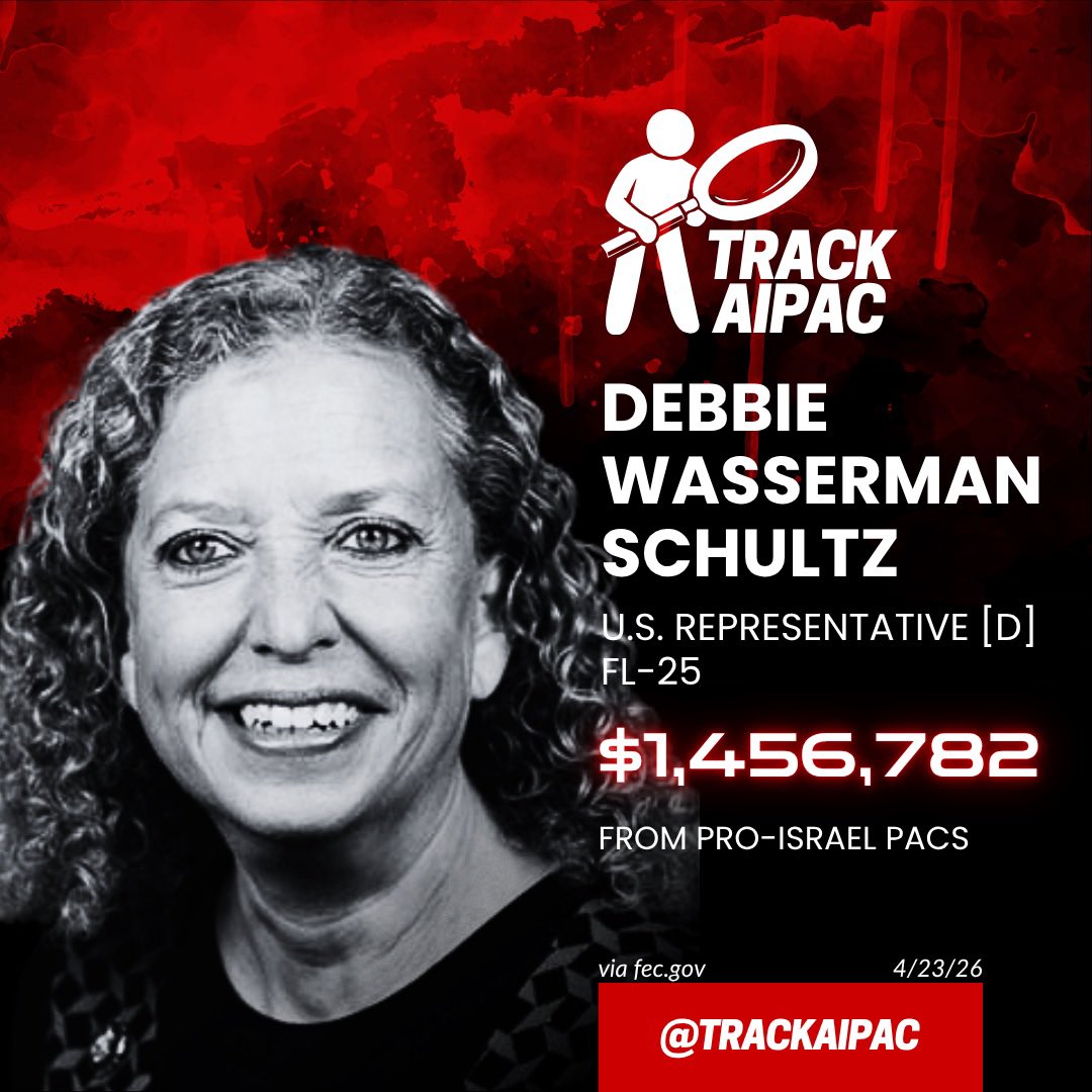 TrackAIPAC's tweet photo. @DWStweets Debbie supports Israeli apartheid and genocide. https://t.co/74Mkflk2bJ