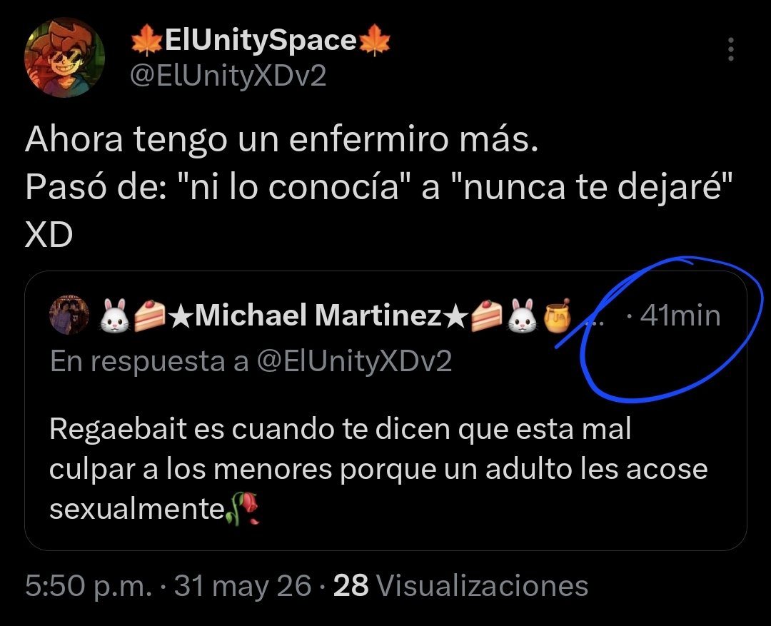 ElUnityXDv2's tweet photo. @Michael_Mikael5 "Hace horas": 41 minutos XD https://t.co/mxX8mA74Ht
