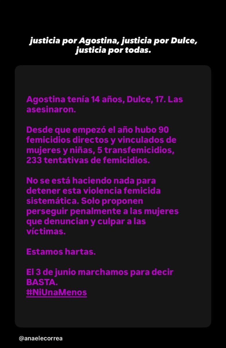 MernesData's tweet photo. Emilia vía Instagram: 

“justicia por Agostina, justicia por Dulce, justicia por todas”. https://t.co/Nq2RuzNbOJ