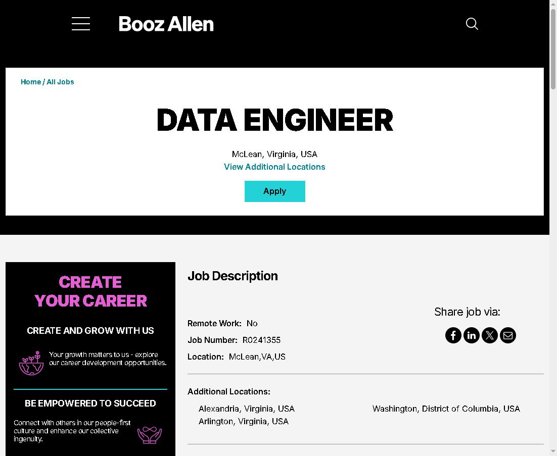 VetsITGuide's tweet photo. Veteran-Friendly IT Opportunity!

Booz Allen Hamilton: Data Engineer
Booz Allen Hamilton is hiring for a Data Engineer

Job Link: https://t.co/8PnGcBffqG

Visit https://t.co/1LEXXJdRmB

https://t.co/HFhhPPmUS3

#VetsITGuide #DataEngineer https://t.co/aJjcBd3Stp