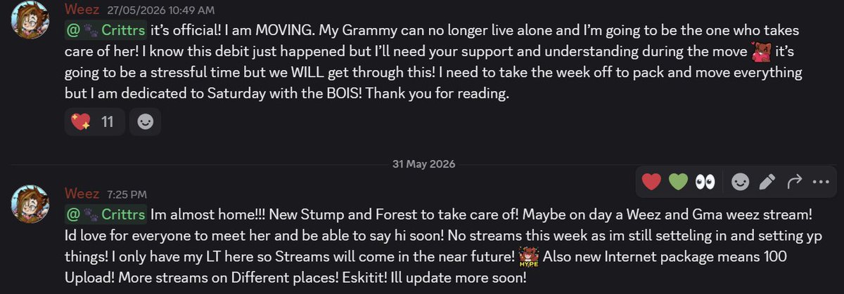 Iambarweezle's tweet photo. I put it out to my Discord but haven't really told anyone else yet... Troubling times in the Forest. If anyone's been wondering where I've been or would like to hang out when I come back. <3 Thank you for reading https://t.co/BOOUkAE4VT