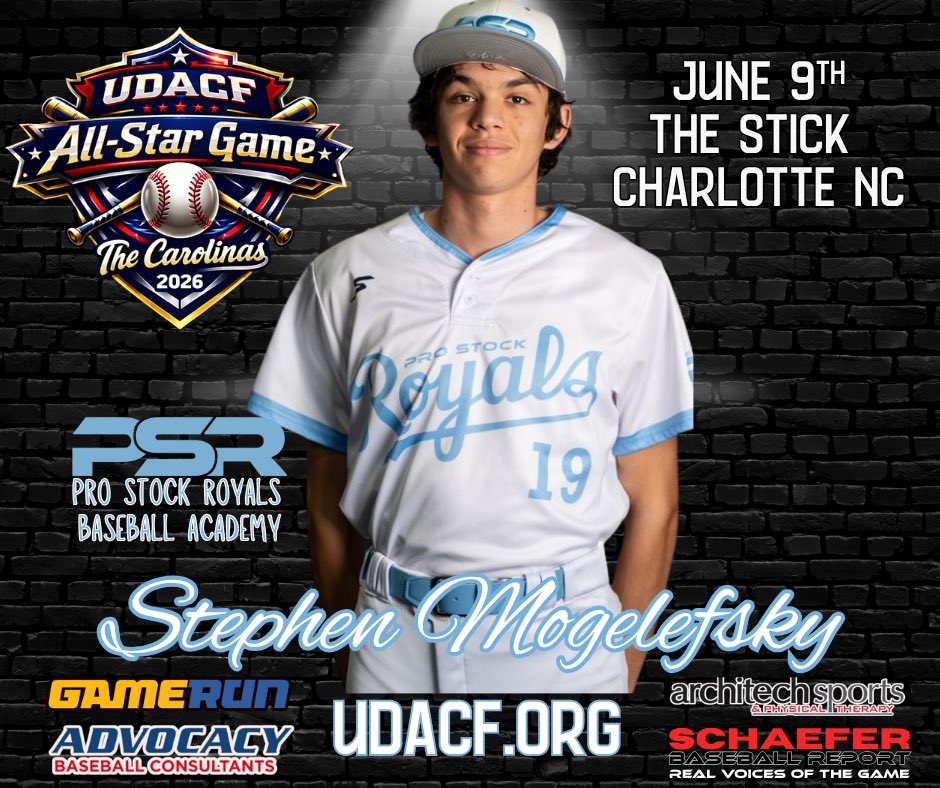 JeffSchaeferOG's tweet photo. U Deserve A Chance Foundation @UDACF All-Star-Team NC
Stephen Mogelefsky 
@ProStockRoyals 
June 9-@KnotholeNC The Stick
Home to D1 @Queens_Baseball 

Streamed on @AWRE_Sports 

Sponsors
@advocacy_base 
@SchaeferReport 
@ArchitechSports
@GameRunInc https://t.co/u7LjxLYQgv