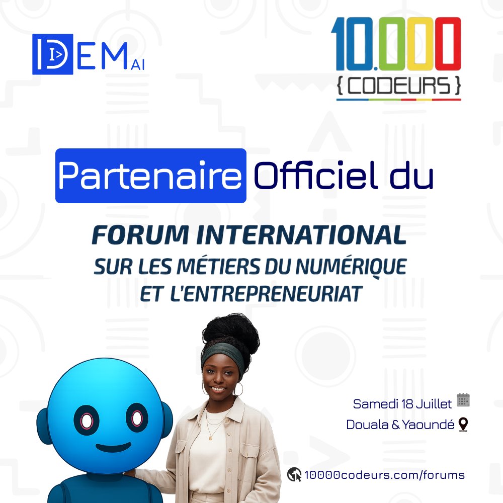 idem_ai's tweet photo. Heureux d’annoncer qu’IDEM est partenaire de la 4ᵉ édition du Forum International sur les Métiers du Numérique et l’Entrepreneuriat organisé par @10000codeurs 🤝 https://t.co/wcZTdhrDP8