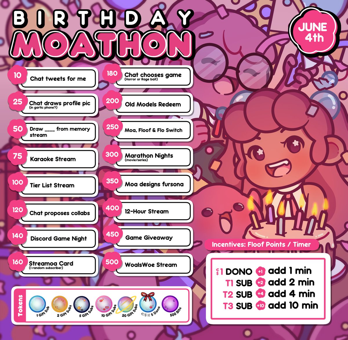 MoaIsMore's tweet photo. It's my B-day soon &amp; you're invited!!
This is a bit short notice but better late than never, ay
It's been a while since I did my first subathon, so I'm a bit rusty. But I got a few fun things planned so...
come have a peak!

🫧June 4th 2PM CEST🫧 https://t.co/bavu5btnxF