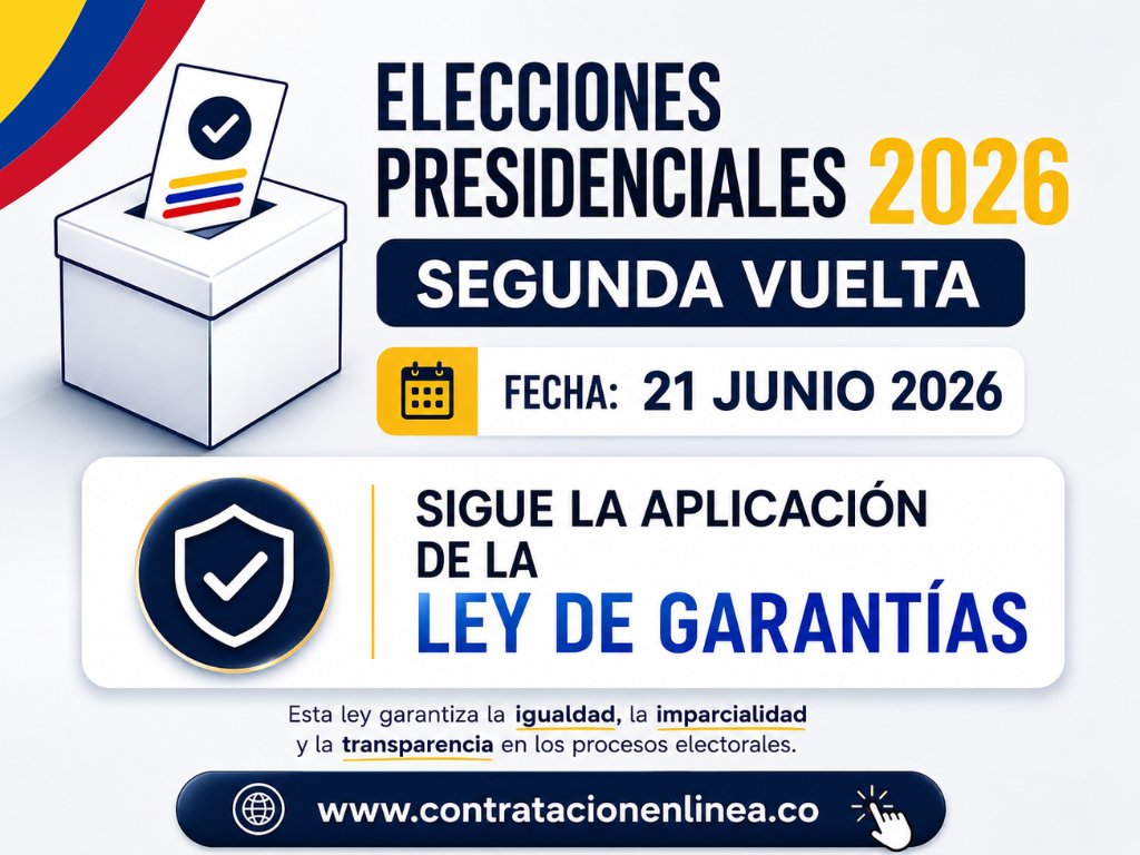 contrataenlinea's tweet photo. 📧 🚨 ¡Atención! Ley de Garantías Electorales. La segunda vuelta presidencial se llevará a cabo el día 21 de junio de 2026. Se mantiene vigente la aplicación de la Ley de Garantías Electorales👉 Recuerde que tiene más de 200 conceptos disponibles para su consulta https://t.co/pQfVQdibVV