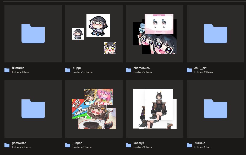 pipsuni's tweet photo. Sooo uhh how do you guys sort your commissions/assets etc? I sort by artist/creator but idk if there's a better way to do this LMAO https://t.co/XxAZCPV9c5